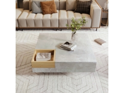 Mesa De Centro, Mesa De Estar Mesa Lateral Com Caixa De Armazenamento Removível, Cor Cinza Concreto E Madeira, 72*72*30 Cm.-hw