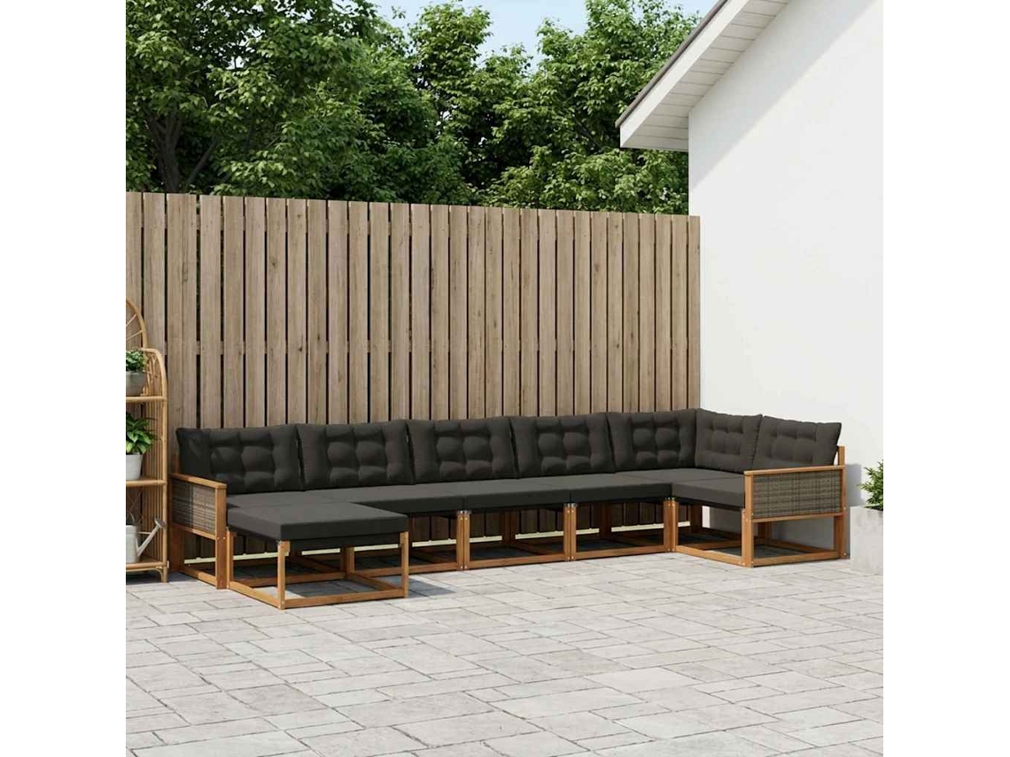 Vidaxl Conjunto De Sofás Para Exterior 7 Unid. Natural E Preto