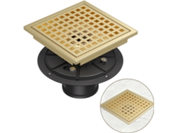 Ralo De Piso Quadrado Para Chuveiro, Em Aço Inoxidável 304, 4 Polegadas, Acabamento Dourado Escovado, Com Coletor De Cabelo