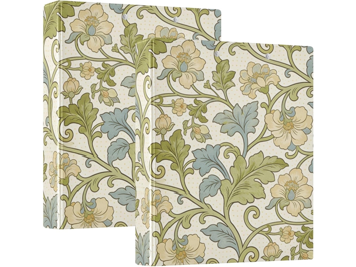 Pasta Caderno William Morris 1, 5 Polegadas, Estampa Floral Bege Retrô Com Bolsos, Pacote Com 1 2 Pastas