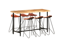 Vidaxl 7 Pcs Conjunto De Bar Madeira Maciça E Couro Genuíno