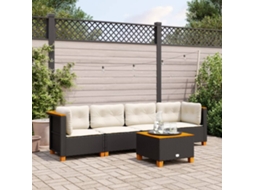 Vidaxl 5 Pcs Conjunto Sofás De Jardim Com Almofadões Vime Pe Preto