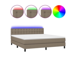Cama Box Spring com Colchão e Led Tecido Cinza Acastanhado MAISON EXCLUSIVE (180x200 cm)