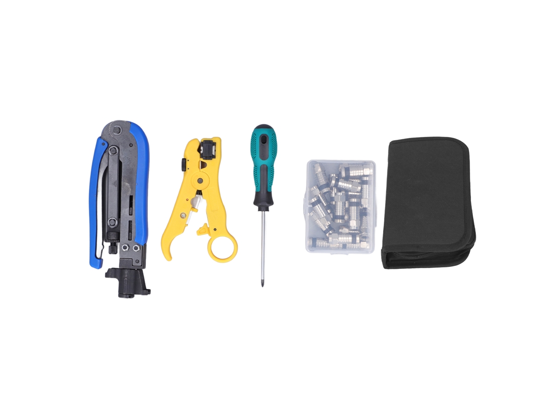 Yuru kit de Crimpador de Cabo Coaxial Multifuncional com Ferramenta de Compressão, Stripper e Conectores para Rg59 Rg6 Rg11
