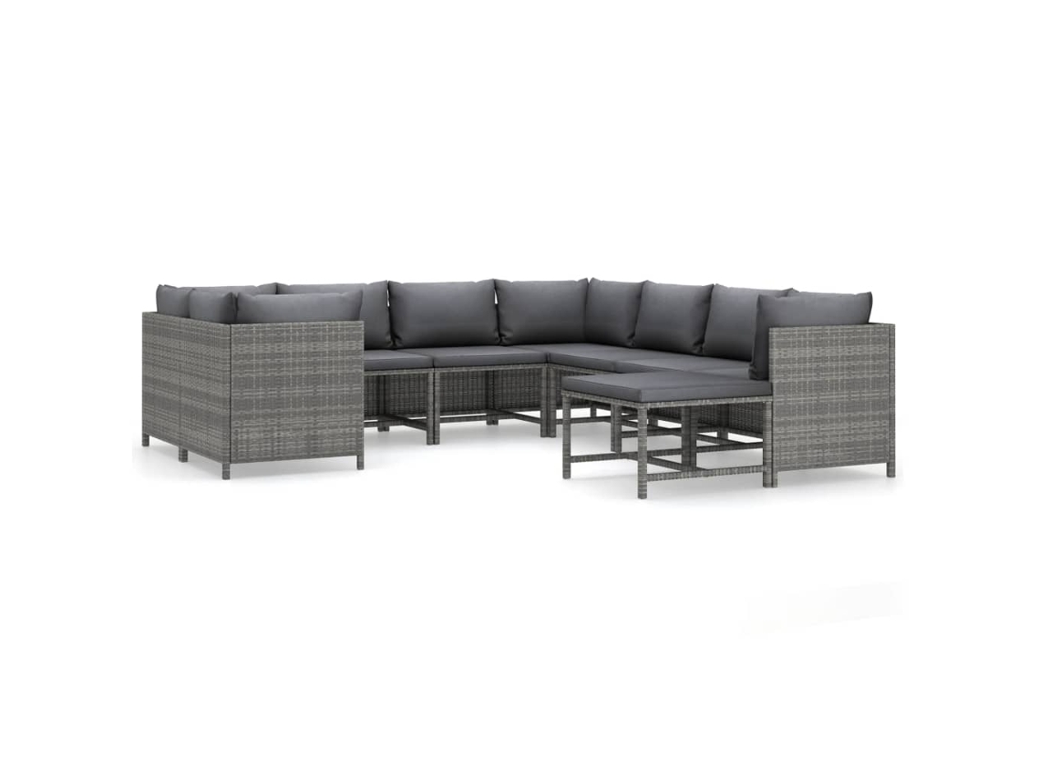 Maison Exclusive - 9 Pcs Conjunto Lounge De Jardim C/ Almofadões Vime Pe Cinzento