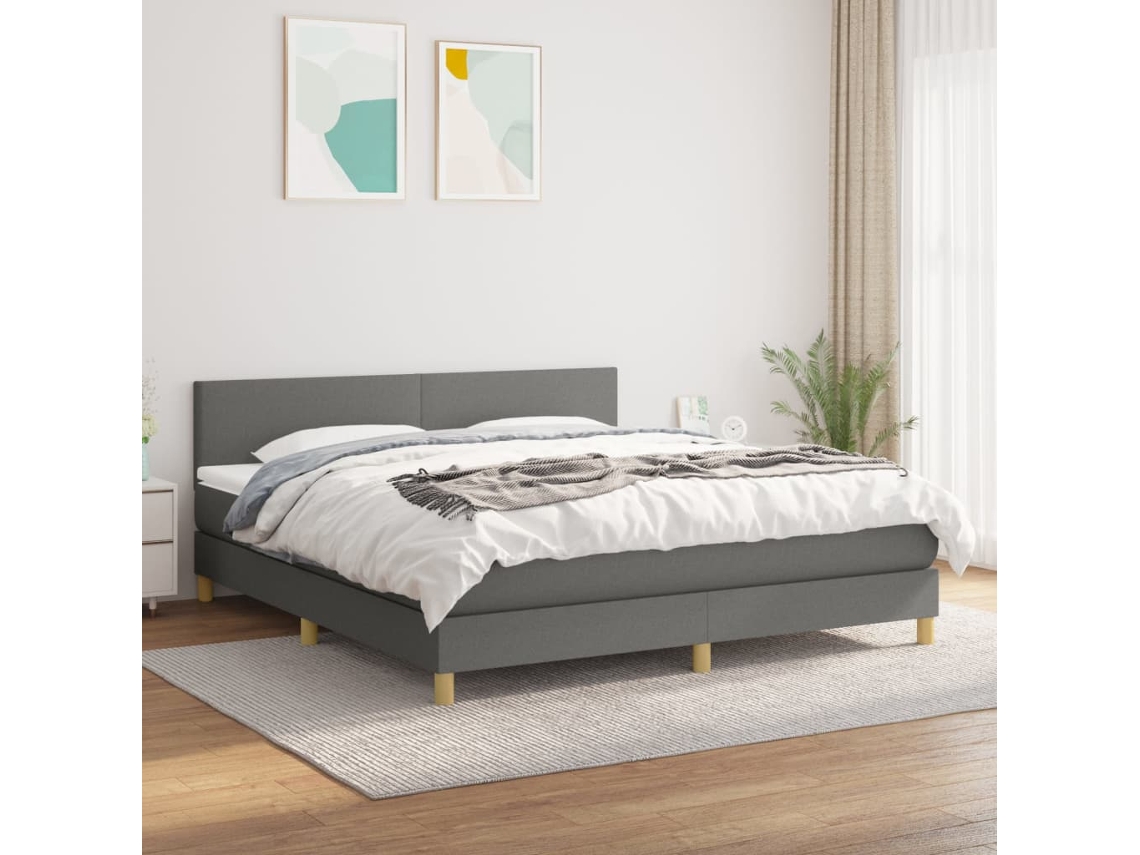 Vidaxl Cama Com Molas/colchão 160x200 Cm Tecido Cinzento-escuro