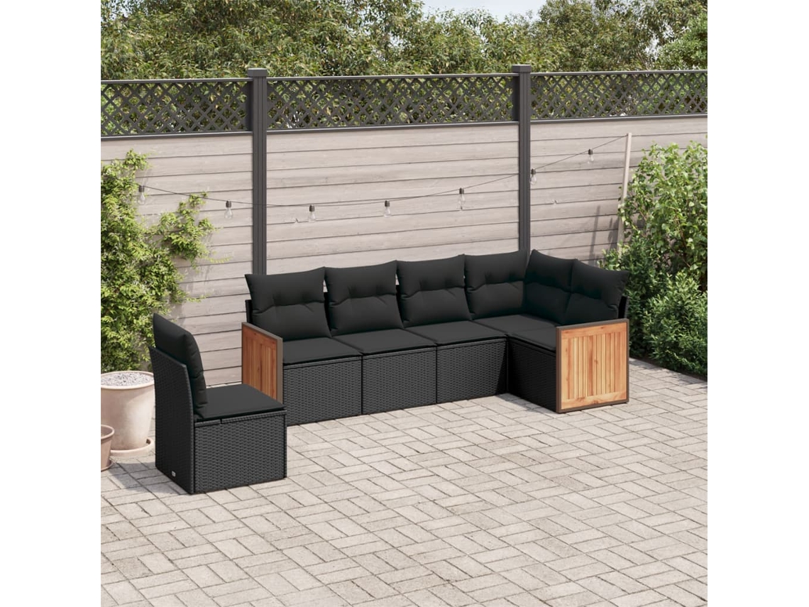 6 Pcs Conjunto Sofás De Jardim C/ Almofadões Vime Pe Preto Dkd Home Decor