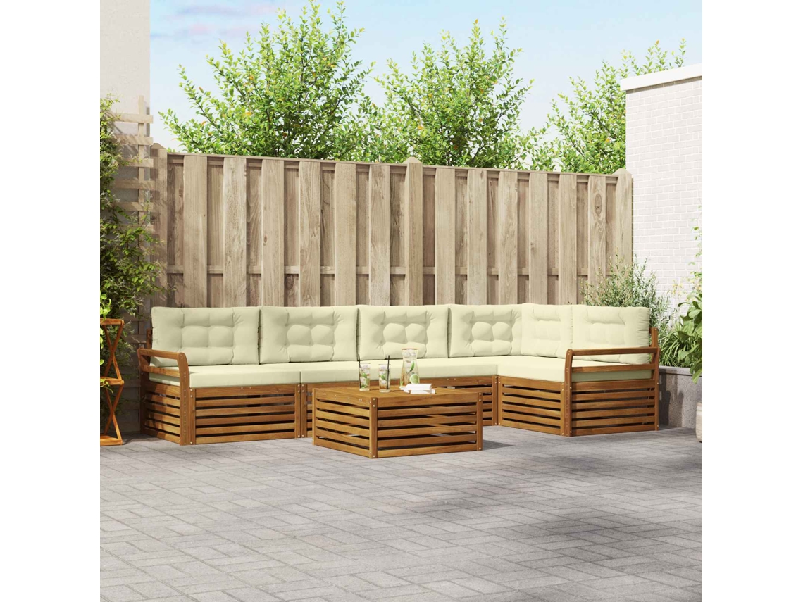 Vidaxl Conjunto De Sofás Para Exterior 6 Unid. Natural E Creme