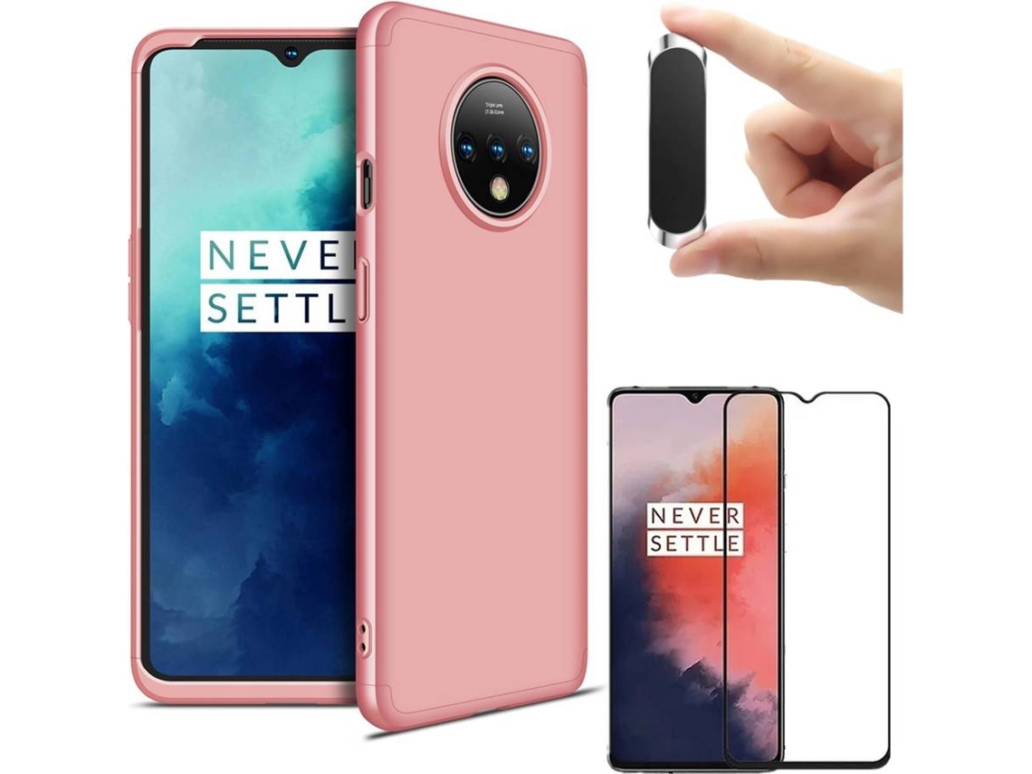 Kit Capa, Película e Suporte Magnético OnePlus 7T Slim Armor 360º Rosa