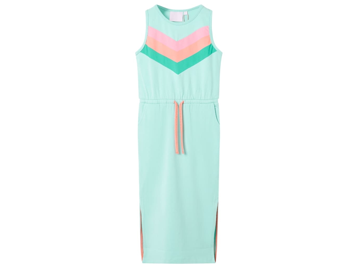 Vestido De Criança Com Cordão Menta-claro 128