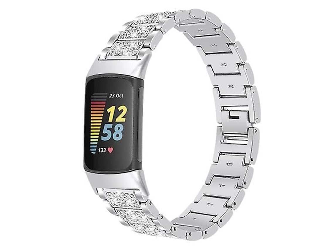 Pulseira De Relógio Lurelia Para Fitbit Charge 5 Diamond Aço Inoxidável Prata