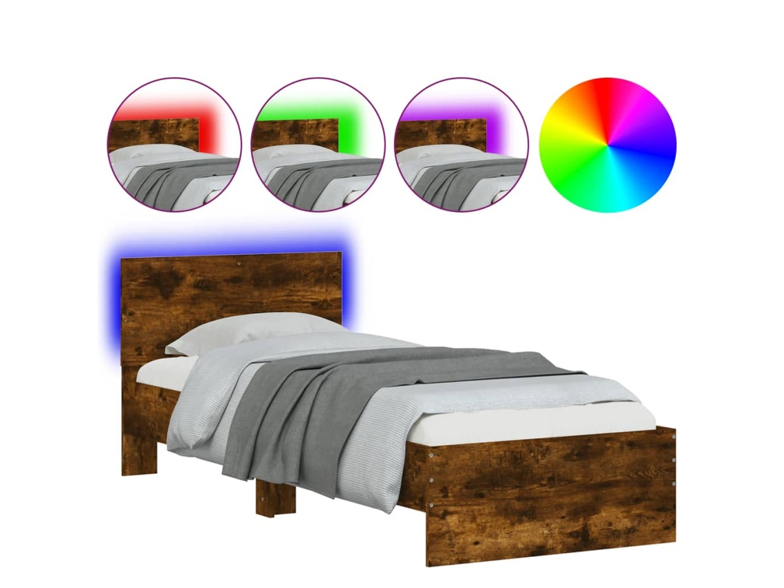Estrutura de Cama com Cabeceira e Luzes Led Carvalho Fumado MAISON EXCLUSIVE (75x190 cm)