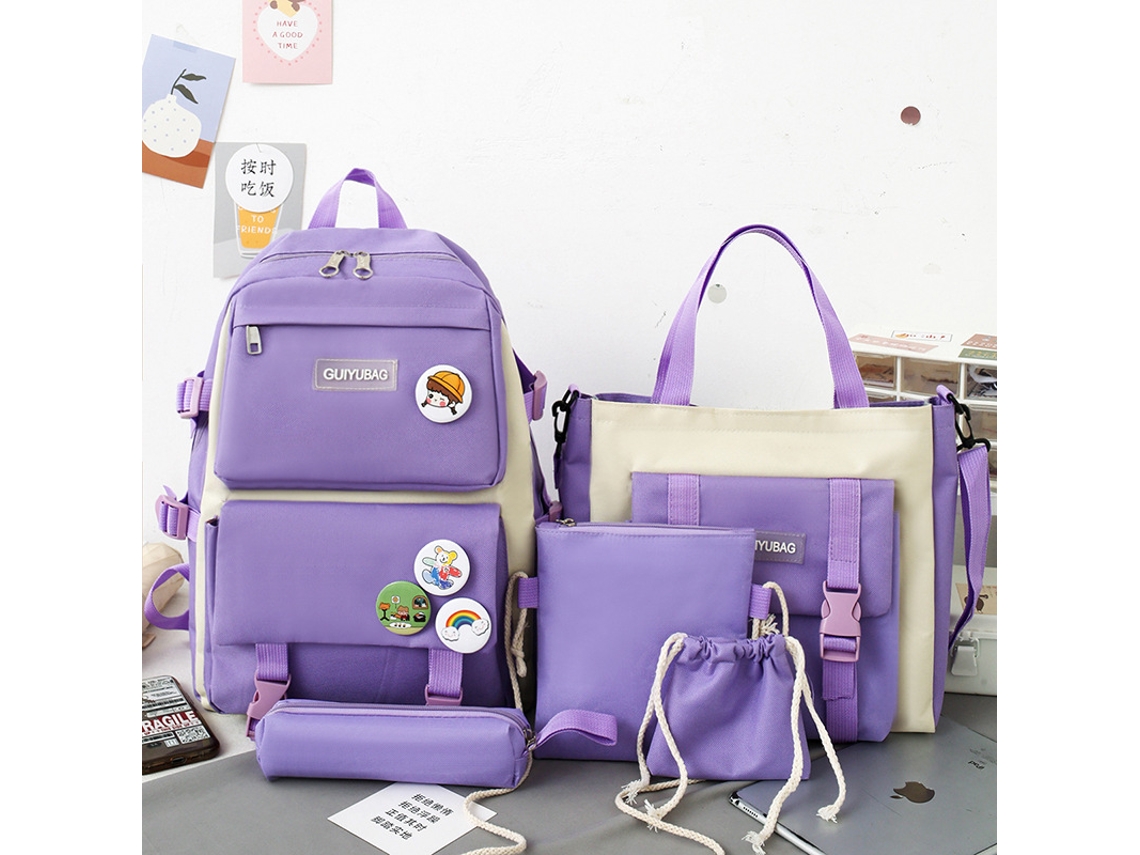 Mochila De Estudante Grande Capacidade Conjunto De Cinco Peças Violeta Conjunto De Cinco Peças