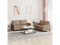 Vidaxl 2 Pcs Conjunto Sofás C/ Almofadões Couro Artif. Cor Cappuccino