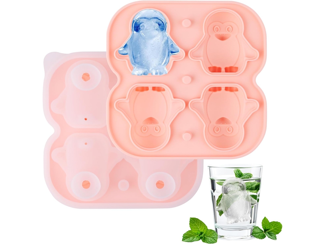 Forma De Gelo Silicone, Formato De Pinguim, 4 Compartimentos, Com Tampa, Livre De Bpa, Para Uísque, Coquetel, Vinho, Suco, Café