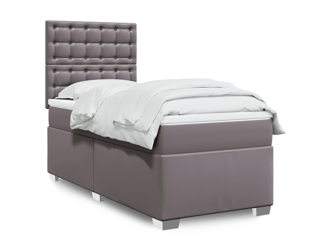 Cama Com Molas/colchão 100x200 Cm Couro Artificial Cinzento