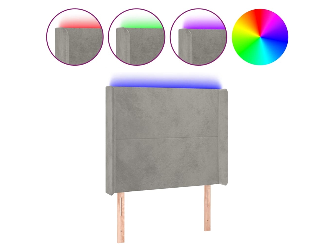 Led Headboard, Led Headboards Vidaxl Cinzeto Veludo (93 X 16 X 118/128 Cm)