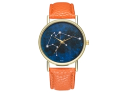 Relógio de Pulso de Quartzo Fashion com Pulseira de Couro e Mostrador Céu Estrelado (laranja)