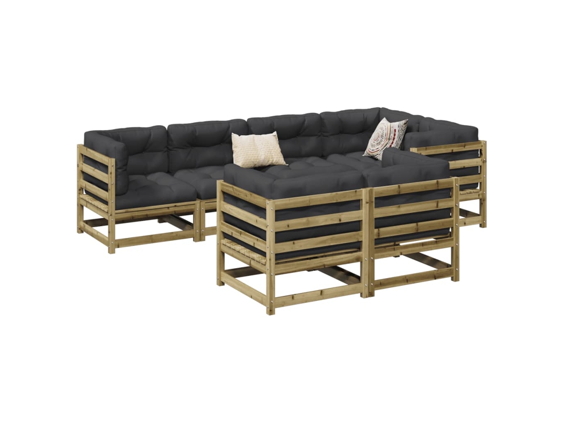 Vidaxl 7 Pcs Conjunto Sofás Jardim Madeira De Pinho Impregnada