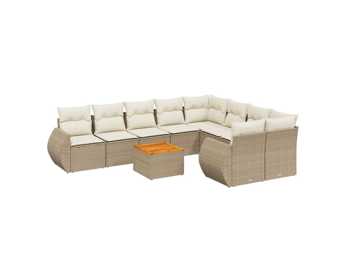 Conjunto de 10 Sofás para Jardim com Almofadões Vime Pe Bege MAISON EXCLUSIVE