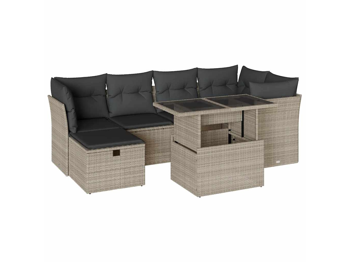 Conjunto 7 sofás jardim com almofadões VIDAXL vime PE cinzento-claro