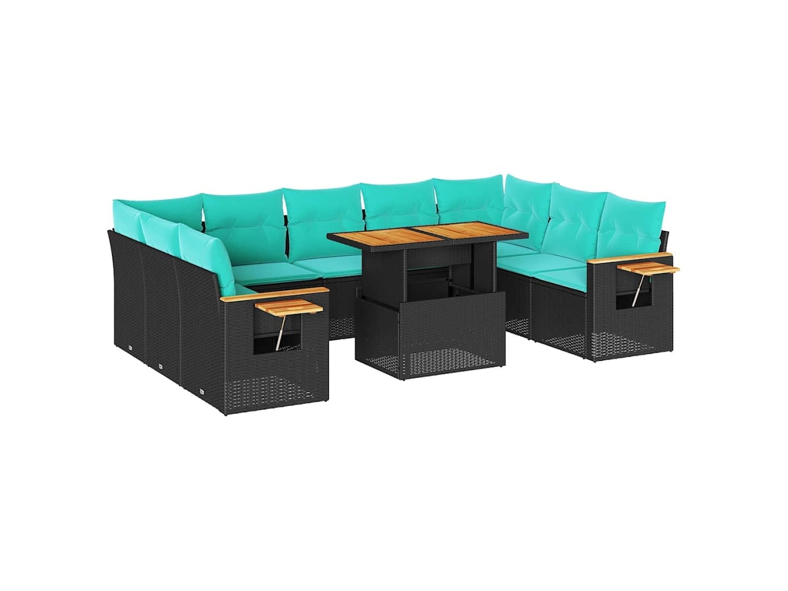Maison Exclusive - 10 Pcs Conjunto Sofás Jardim C/ Almofadões Vime Pe/acácia Preto