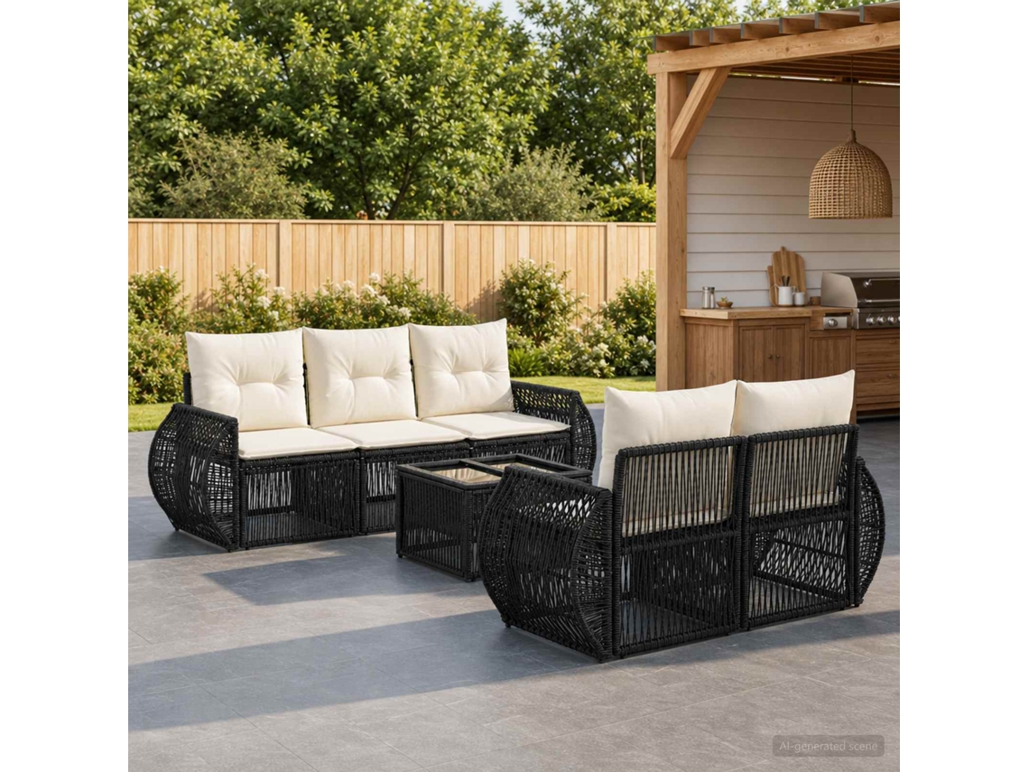 Vidaxl Conjunto De Sofá De Jardim 6 Unid. Preto Vime Pe