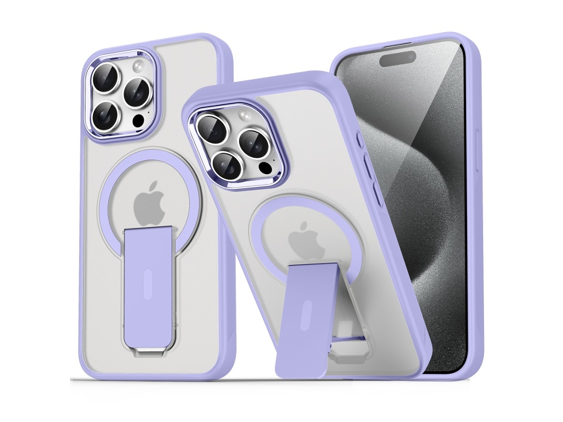 Suporte Casa Para Iphone 15 Pro Max Pele Sintética Anti-choque Magnética Roxo