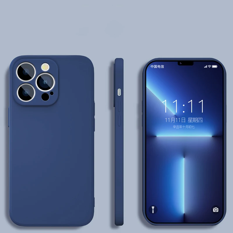 Capa Quadrada De Silicone Líquido (azul Para Iphone 8) Com Proteção Para A Lente.