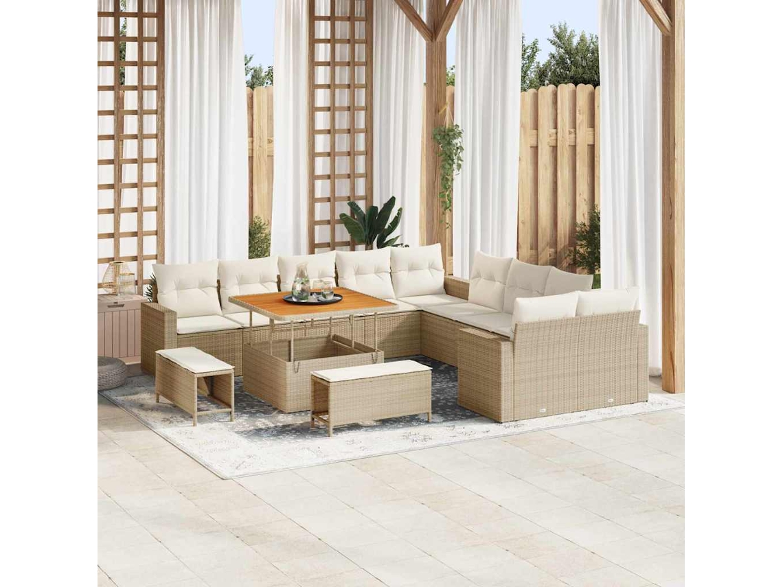 Vidaxl Conjunto De Sofá De Jardim 17 Pcs Bege E Creme Vime Pe