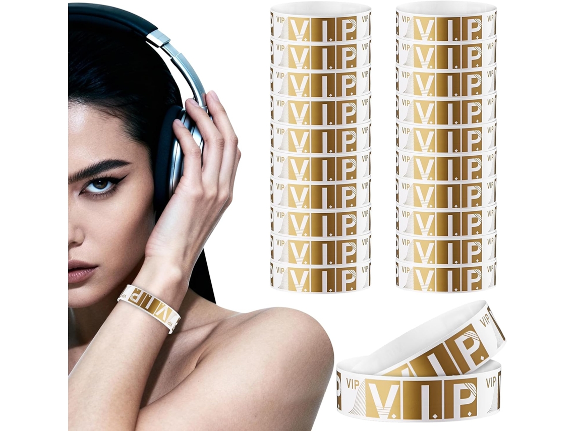 Pulseiras Vip Homsfou Em Papel Sintético Dourado, Pacote Com 100 Unidades, Seguras Para Uso Em Feiras E Festas