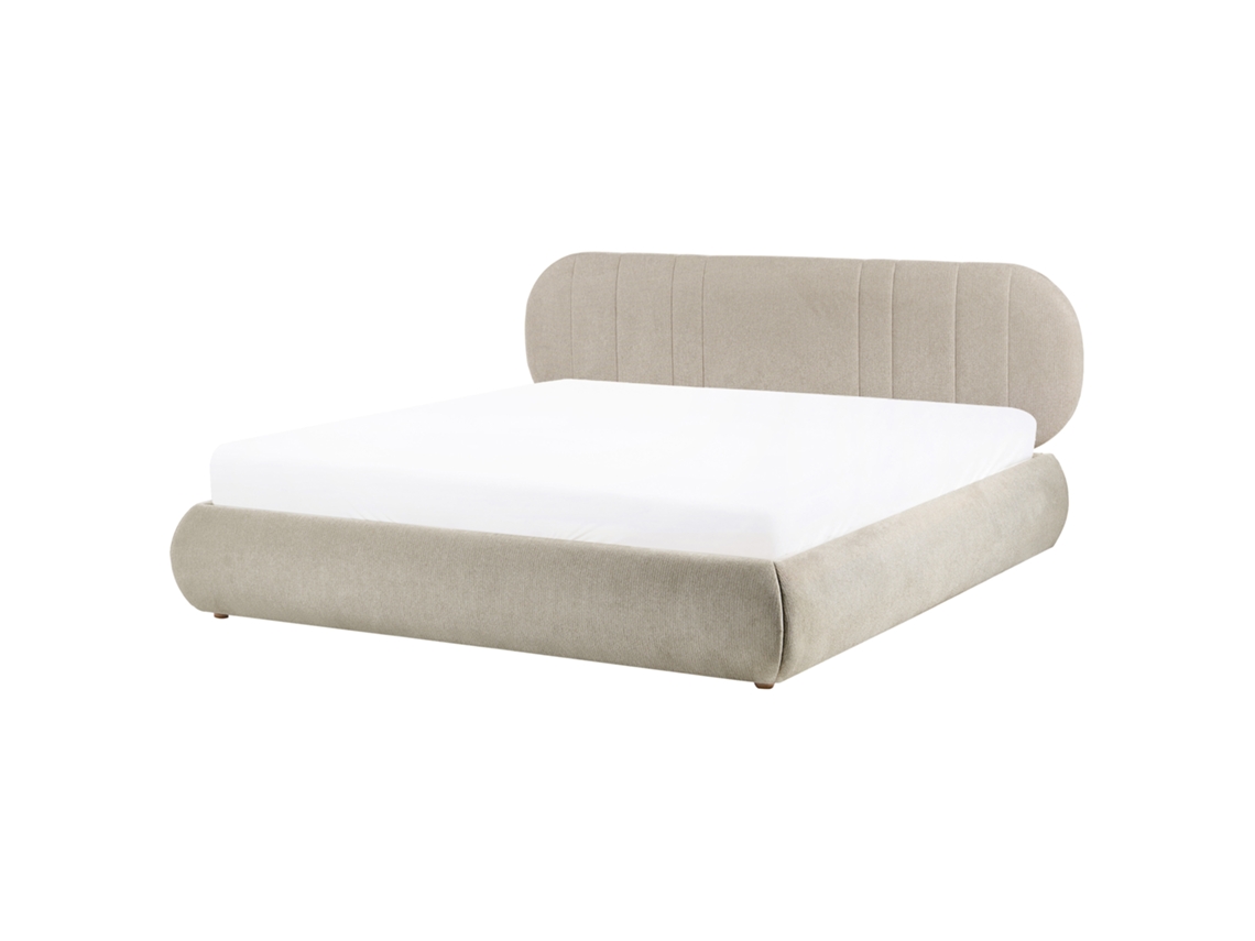 Cama Con Almacenaje Beliani Campan De Tela Beige 208x215x94