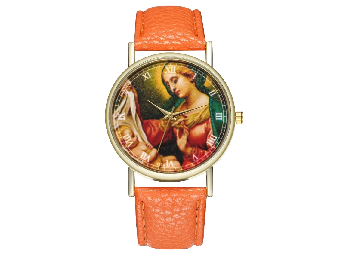 Reloj De Pulsera Unisex De Cuarzo Con Correa De Pu Y Dial Redondo Patrón Figura (naranja)