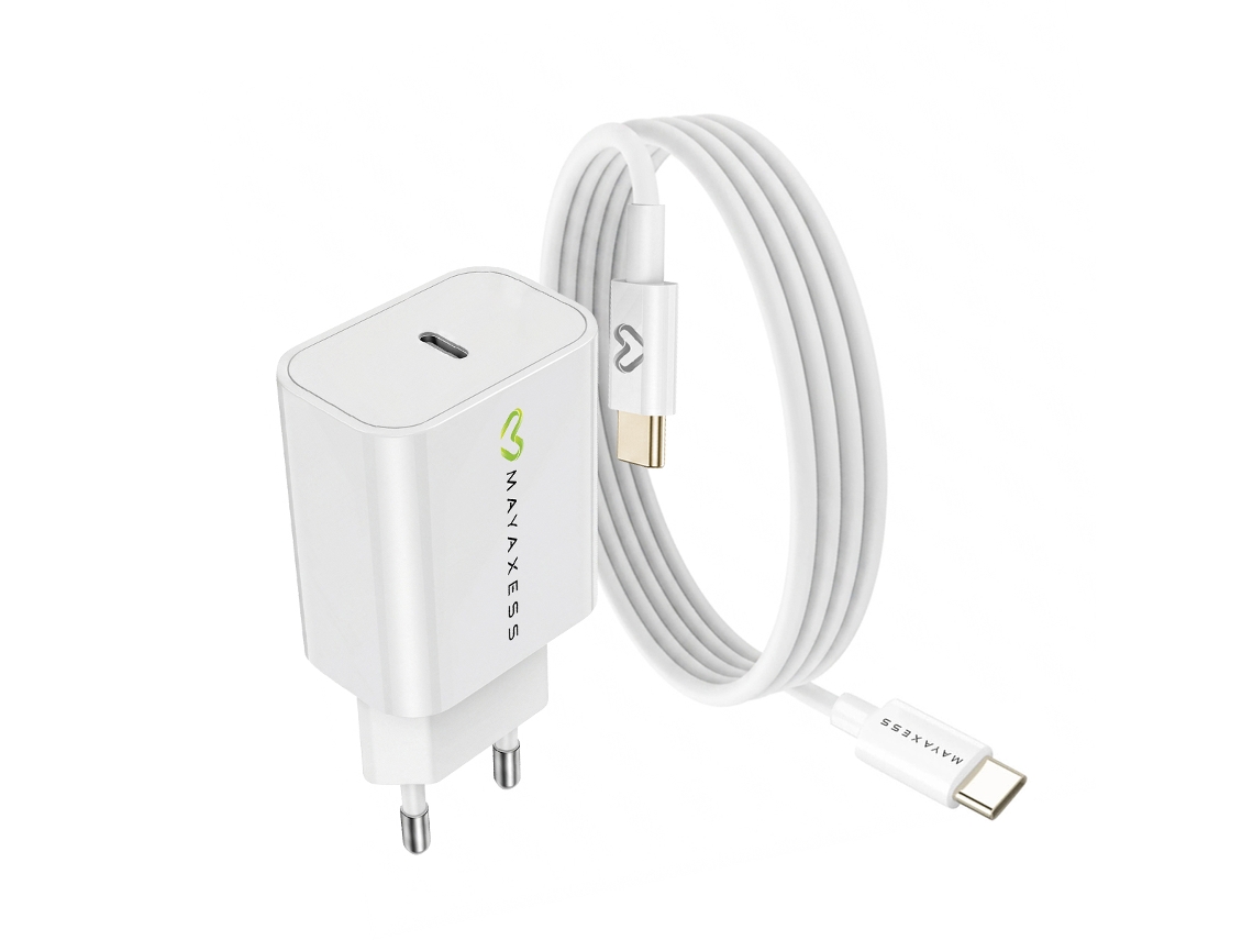 Mayaxess Carregador De Parede Para Galaxy S21 Ultra 20w + Cabo Usb-c 1m Branco