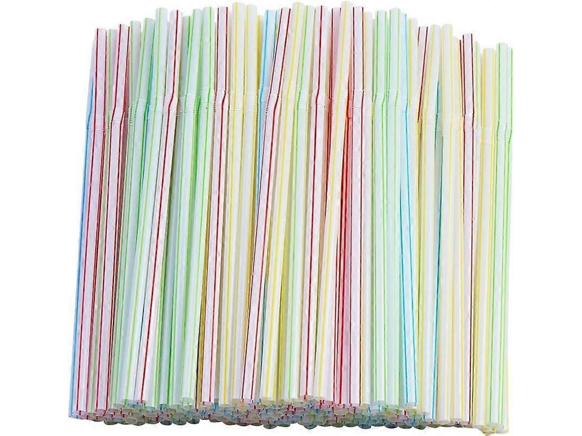 200 Canudos Descartáveis Listrados Multicoloridos, 0,23 X 9,4 Polegadas