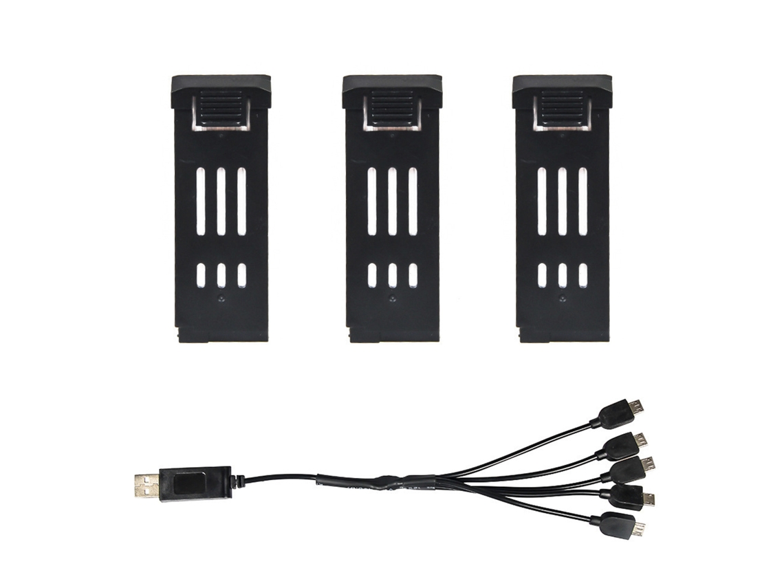 Conjunto De Baterias Para Drone E58 3pcs 1200mah Com Cabo De Carregamento 5 Em 1 Acessórios De Substituição