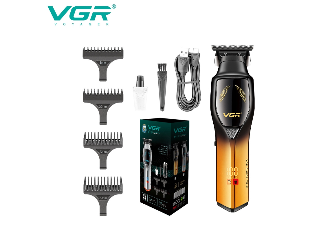 (dourado) Máquina De Cortar Cabelo Elétrica Com Visor Digital Lcd Recarregável E Função De Gravação