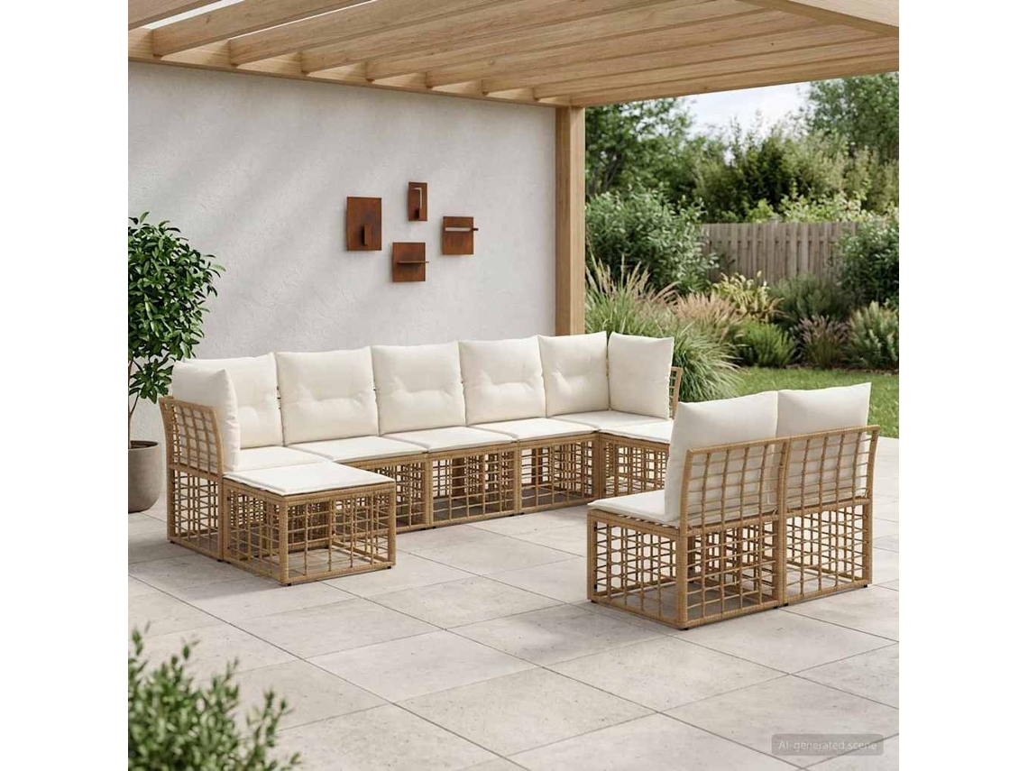 Vidaxl Conjunto de Sofás para Exterior Natural e Branco Creme