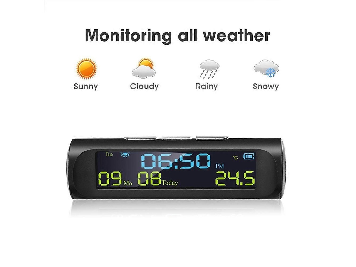 Relógio Digital Solar Para Carro Com Display De Lcd, Data E Temperatura Interna