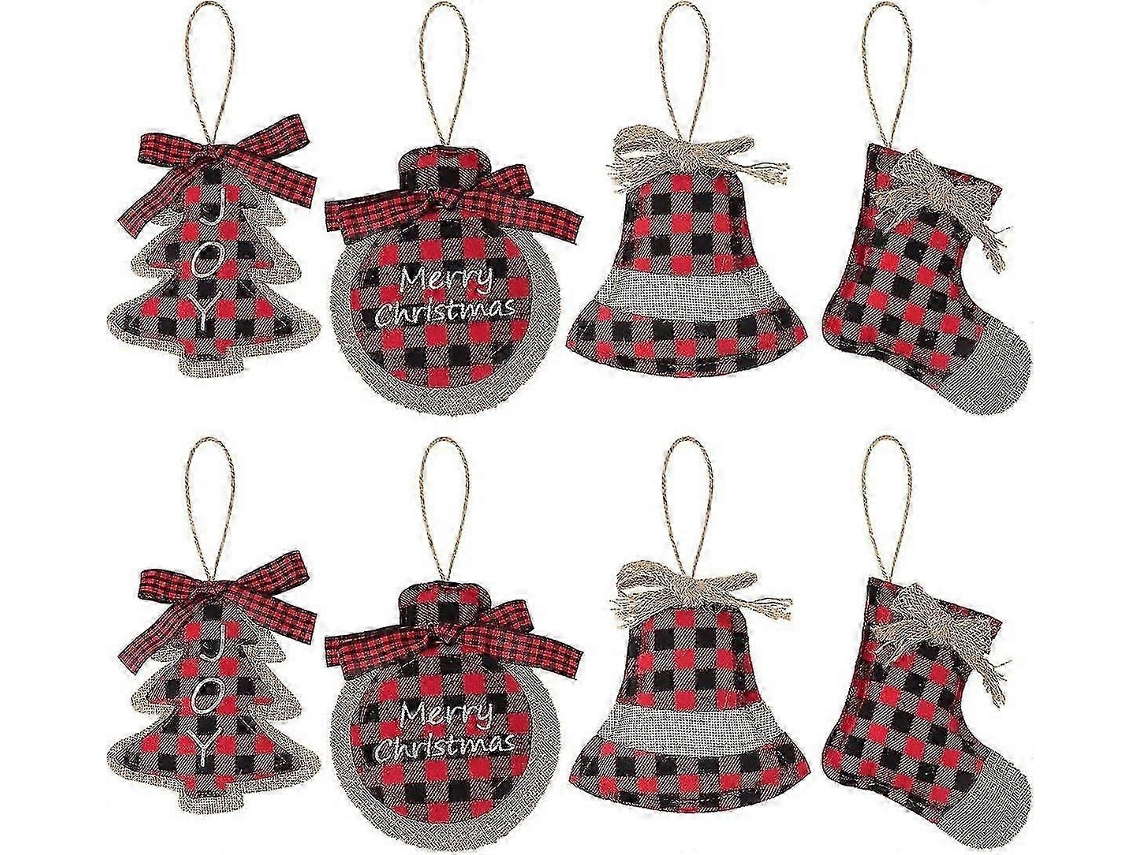 Enfeites De Árvore De Natal Dhrs 8 Peças Xadrez De Búfalo Vermelho E Preto Em Estopa Olysi Shop