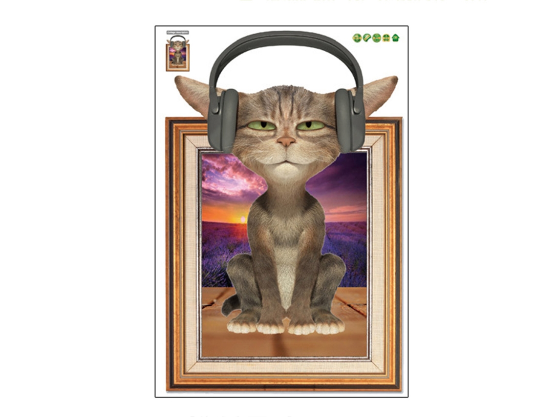 Adesivo Decorativo de Parede Removível com Gato e Fone para Casa e Escritório Diy | S/MARCA