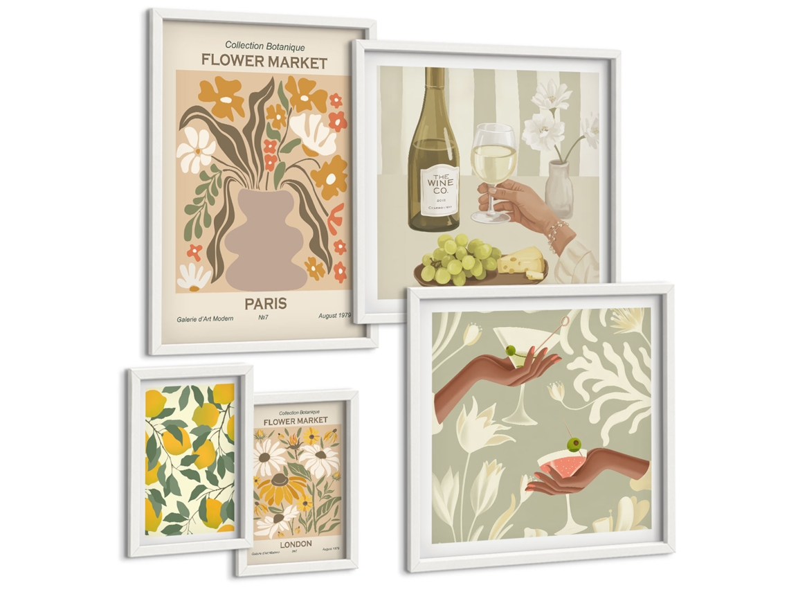 Pinturas Murais Modernas Pôsteres Florais Paris Milão Londres Moldura Branca Imagens Para Um Quarto Infantil Espelharte (conjunto De 5 Imagens)