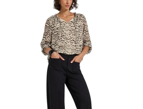 Camiseta De Mulher Street One Blusas Túnica Smok Cuff Bege (42)