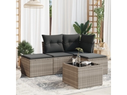 Vidaxl 5 Pcs Conj. Sofás Jardim C/ Almofadões Vime Pe Cinzento-claro