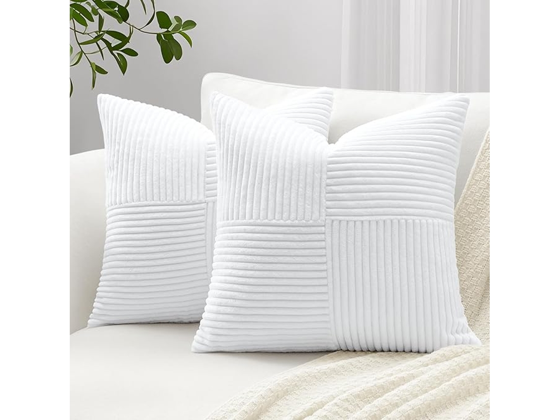 Conjunto De 2 Capas De Almofada De Corduroy - Com Padrão Cruzado - Decorativas - (40x40cm, Branco)