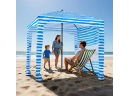 Cabana De Praia Com Toldo Lateral 183 X 183 Cm Upf 50 Listras Azuis E Brancas Vevor
