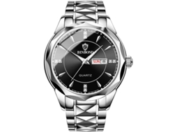 Lurelia Relógio Masculino, Duplo Fuso/mostrador, Detalhes Com Strass, Abs, Preto