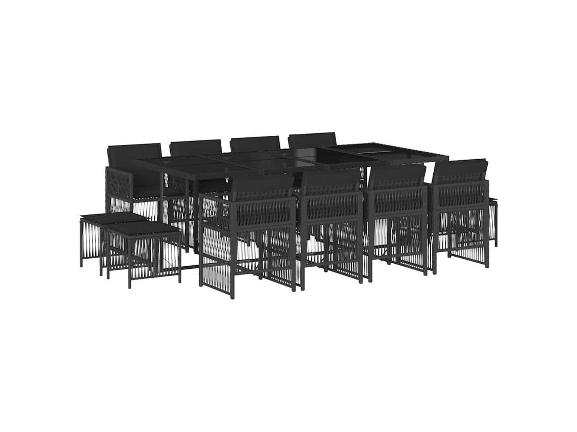 Conjunto de 13 Jantar para Jardim com Almofadões Vime Pe Preto MAISON EXCLUSIVE