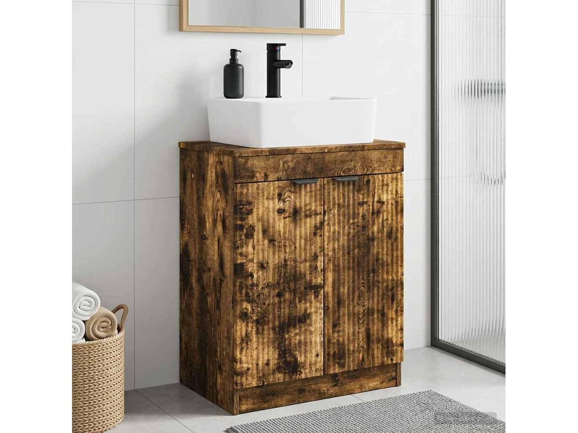 Vidaxl Gabinete De Banheiro Com Pia Carvalho Fumado 54 X 35 X 83 Cm