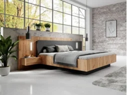 Estrutura de cama FRANCOLI VENTE-UNIQUE.PT Cinza antracite, Natural claro 160x200 cm - Sem colchão - Com sommier